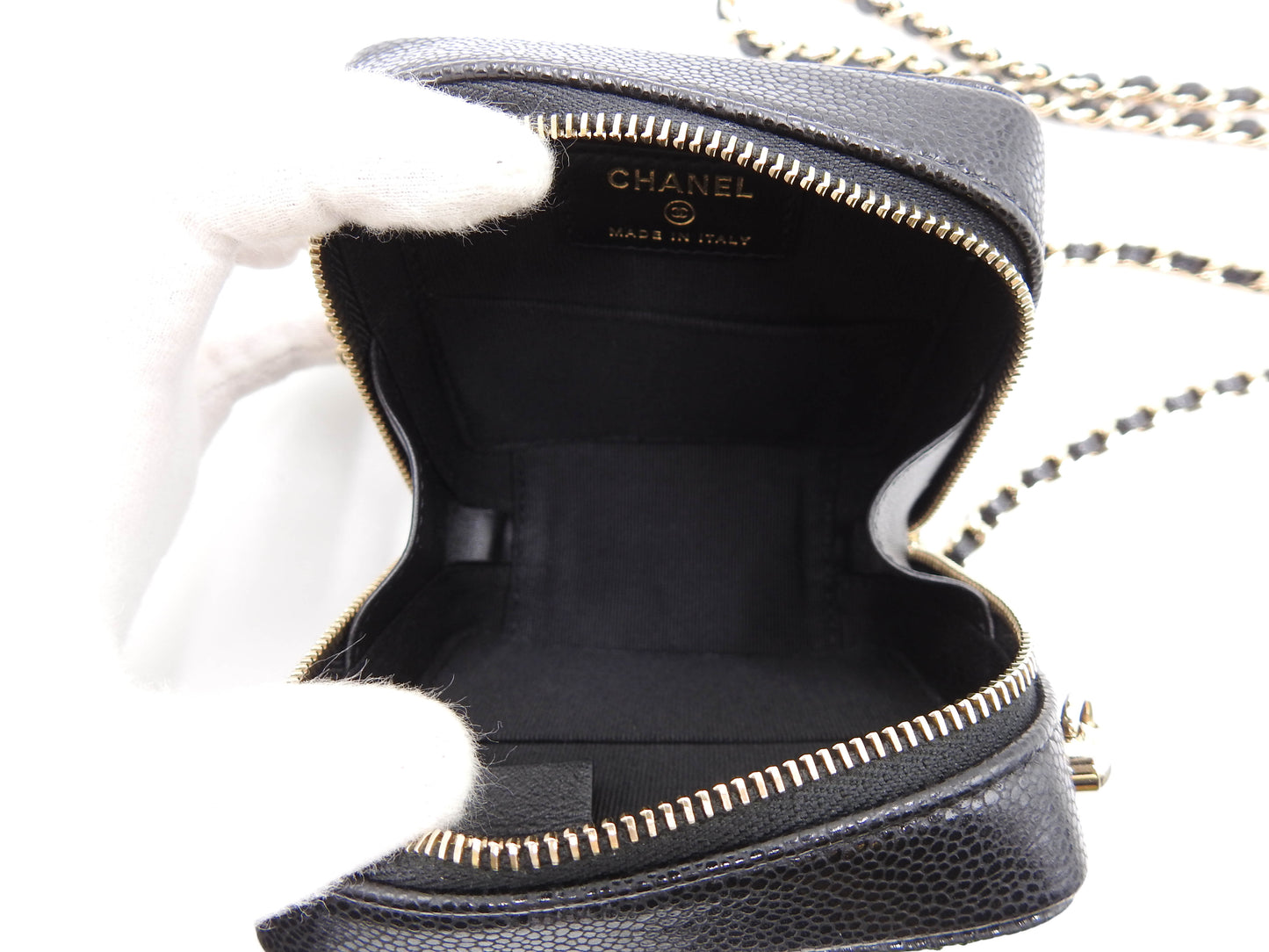 CHANEL CC Matelasse Chain Clutch Shoulder Bag Caviarskin Black Gold AP2852