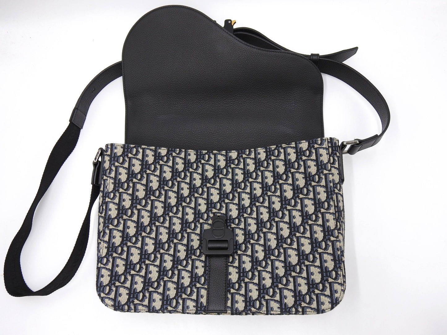 Christian Dior Saddle Messenger Shoulder Bag Oblique Jacquard Canvas Navy