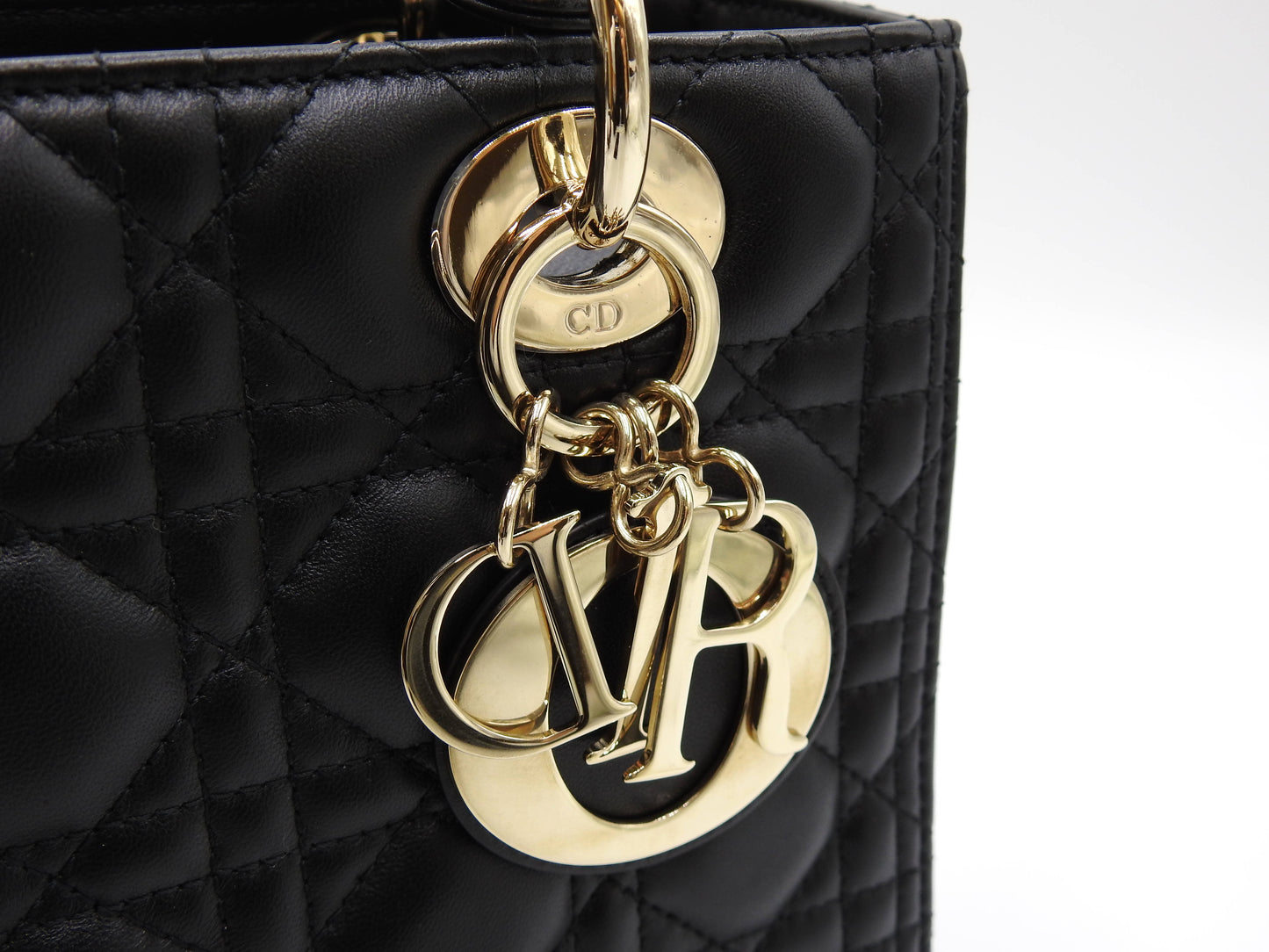 Christian Dior Lady Dior Medium Canage Hand Shoulder Bag Lambskin Black