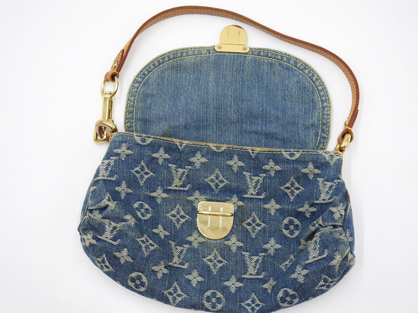 LOUIS VUITTON Mini Pleaty Monogram Denim Shoulder Hand Bag Blue M95050