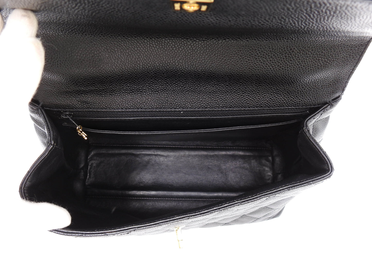 CHANEL CC Matelasse Kelly Top Handle Bag Caviarskin Leather Black A12397