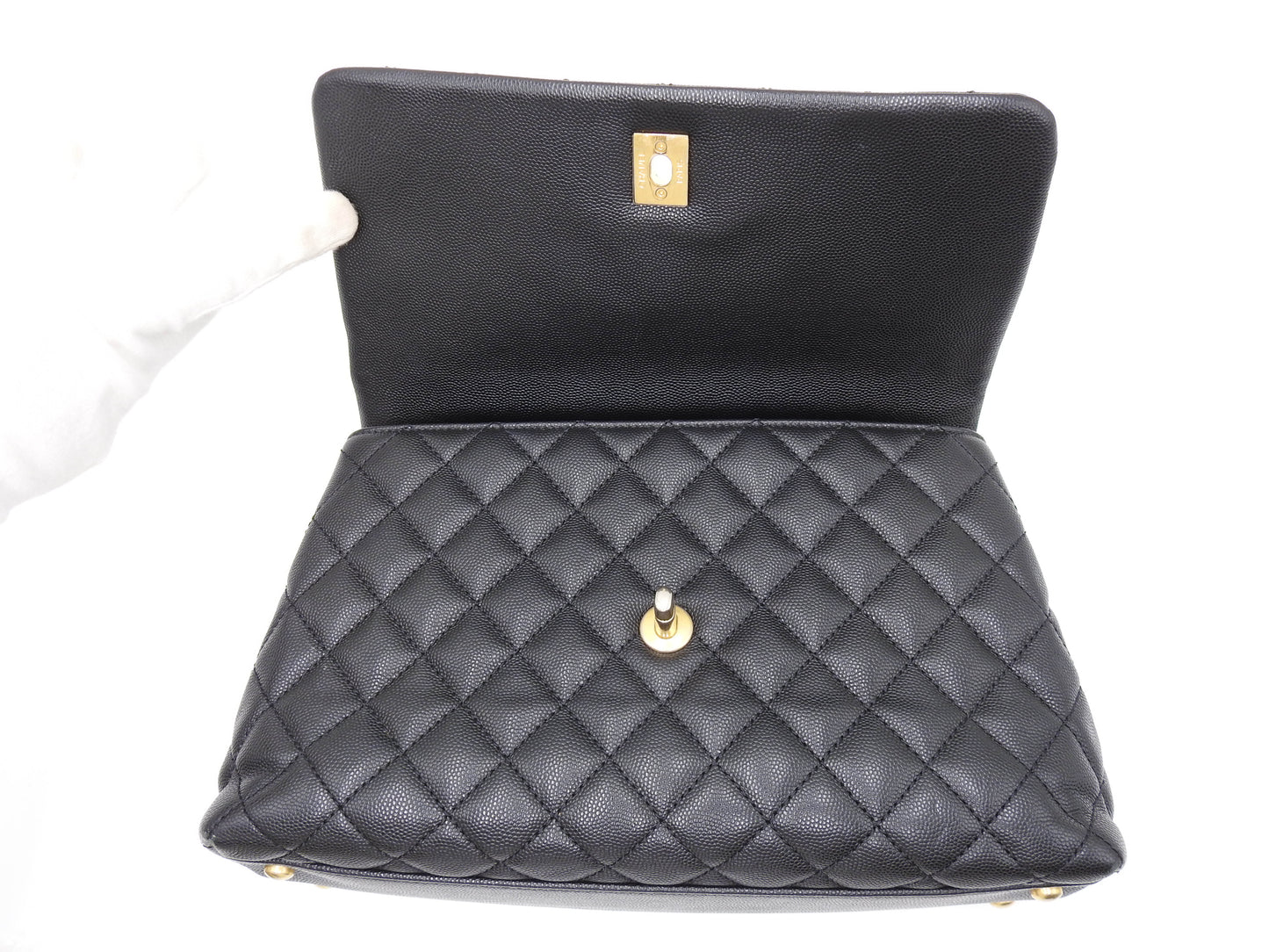 CHANEL CC Matelasse Coco Handle Hand Shoulder Bag Caviarskin Black A92991