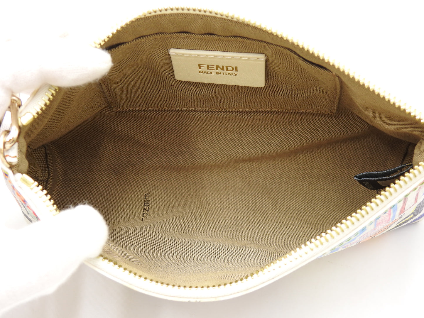 FENDI Zucca Chain Bag Pochette Accessories Cosmetic Pouch White 8BR592
