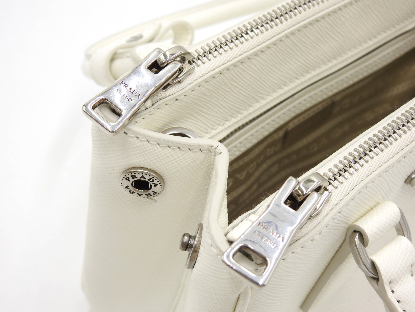 PRADA Galleria Mini Shoulder Hand Bag SAFFIANO LUX Leather White 1BA906