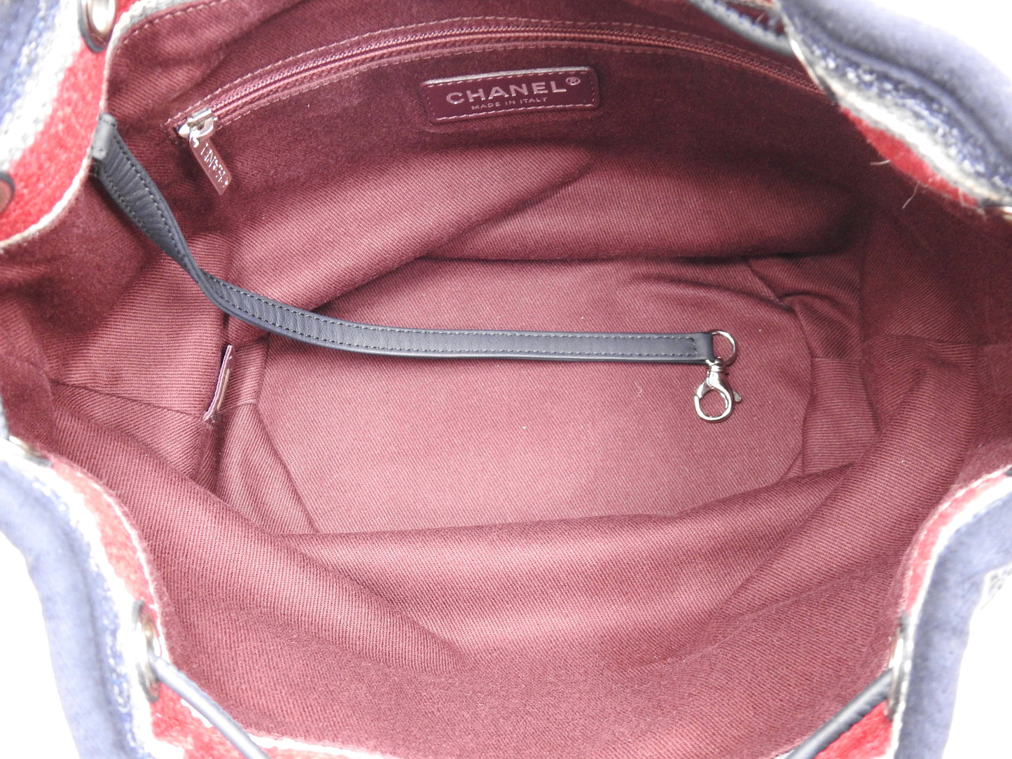 CHANEL Deauville Drawstring Chain Shoulder Bag Canvas Beige