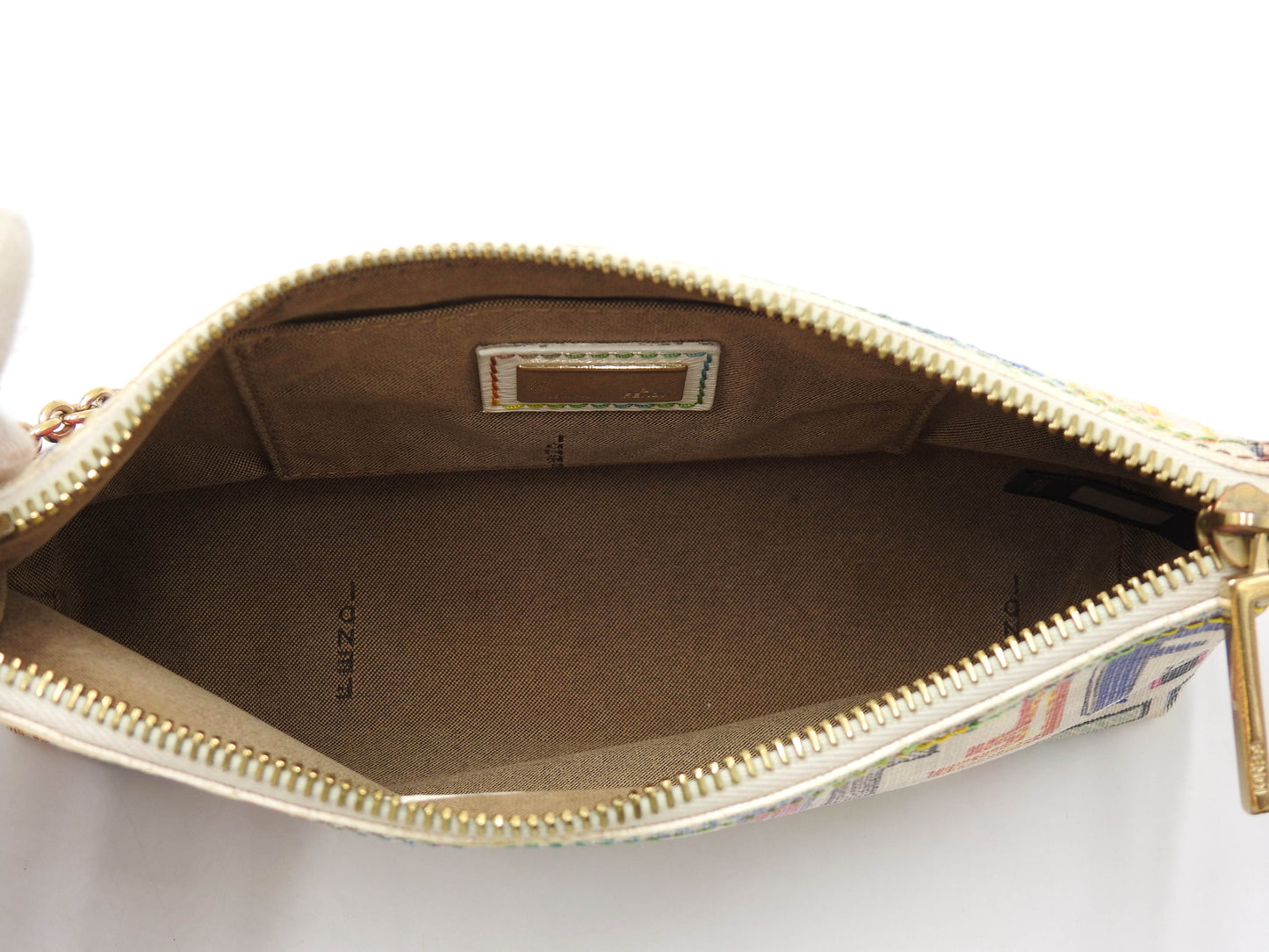FENDI Zucca Chain Bag Pochette Accessories Pouch PVC White 8BR592