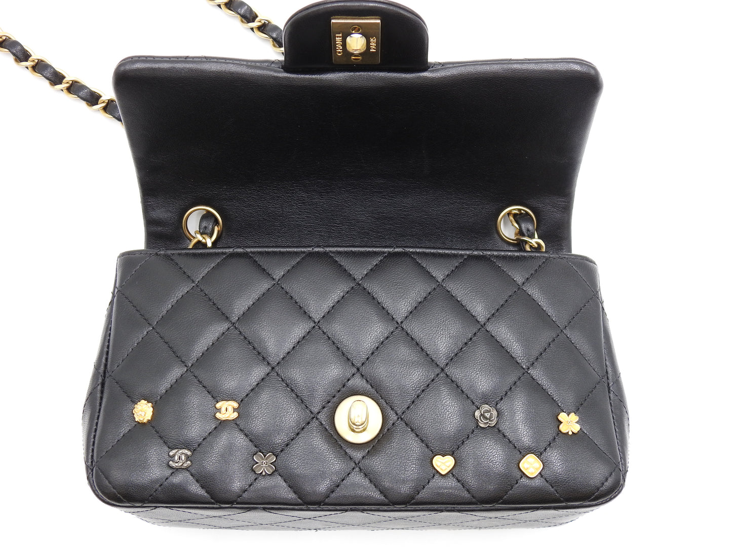 CHANEL Matelasse Mini Rectangular Flap Chain Shoulder Bag Lambskin Black