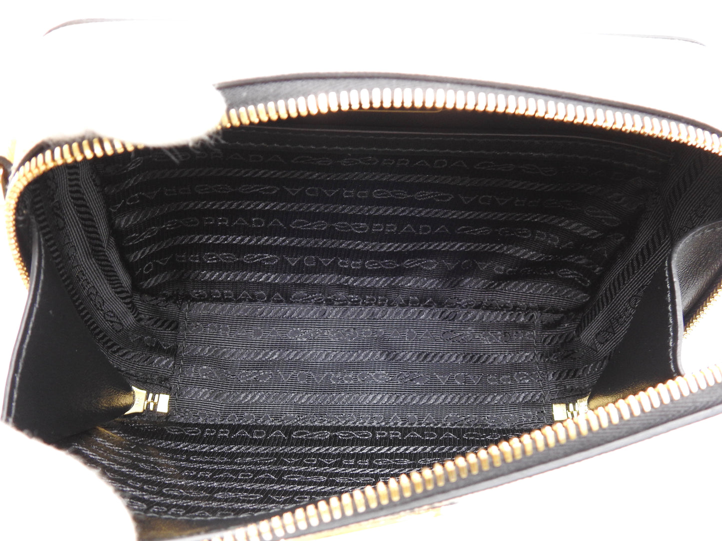 PRADA SAFFIANO TRAVEL SMALL BRIQUE Shoulder Bag Leather Gold 2VH070