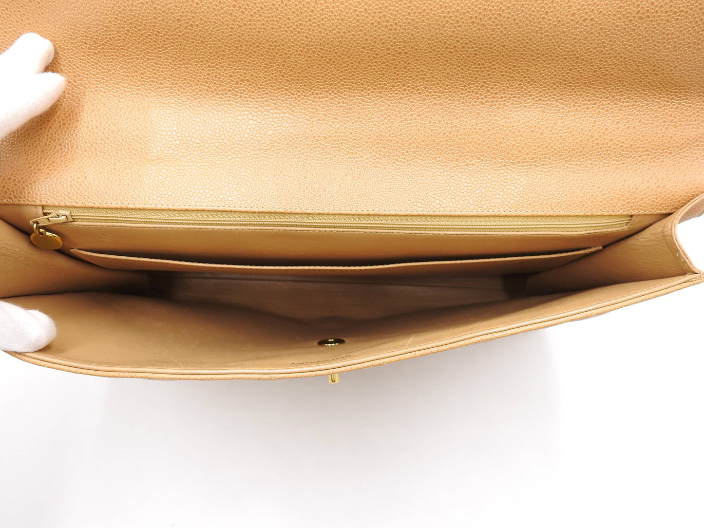 CHANEL CC Matelasse Briefcase Business Bag Caviarskin Leather Beige Gold