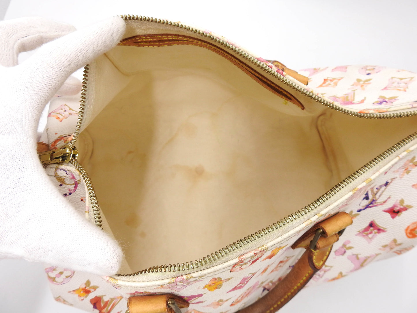 LOUIS VUITTON Watercolor Monogram Speedy 35 White Boston Hand Bag M95752