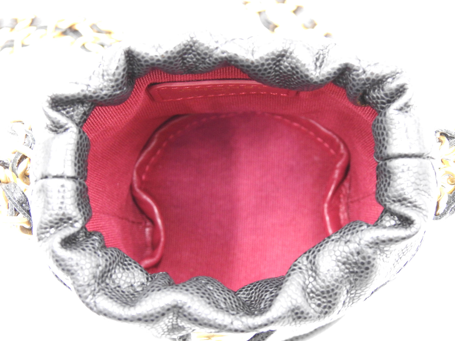 CHANEL CC Matelasse Mini Chain Bucket Shoulder Bag Caviarskin Black Gold