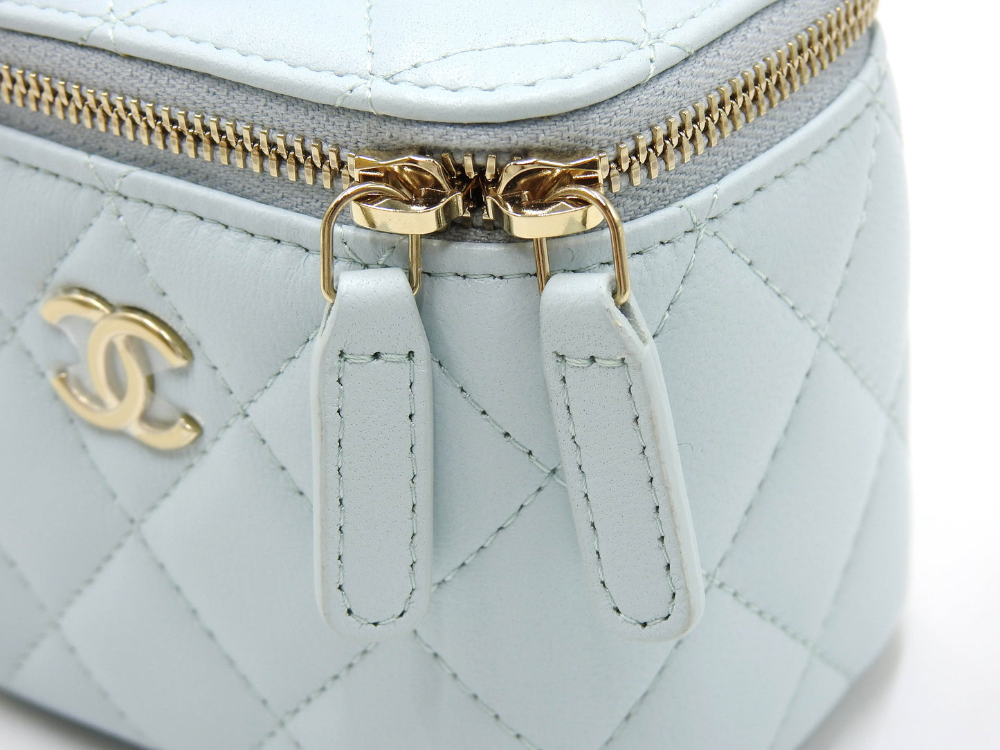 CHANEL Matelasse Top Handle Small Vanity Shoulder Bag Lambskin Blue AP2198