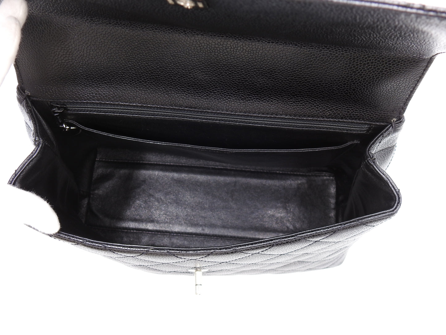 CHANEL CC Matelasse Kelly Top Handle Bag Caviarskin Leather Black A12397