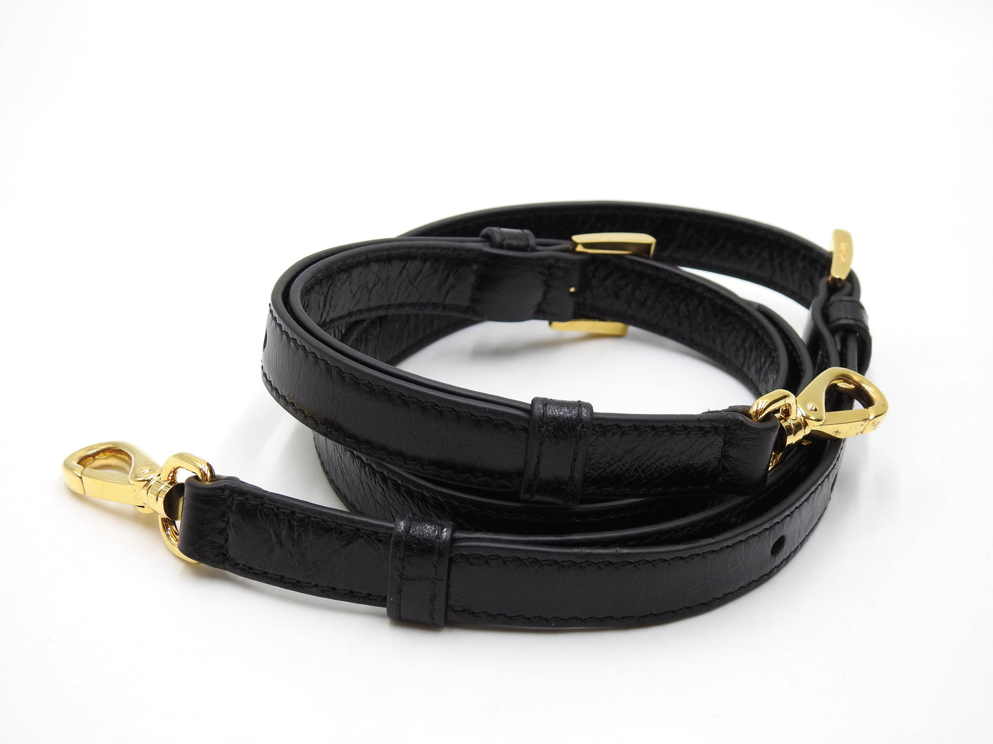 PRADA Bonnie Large 2way Shoulder Hand Bag Leather Black Gold Metal 1BA433