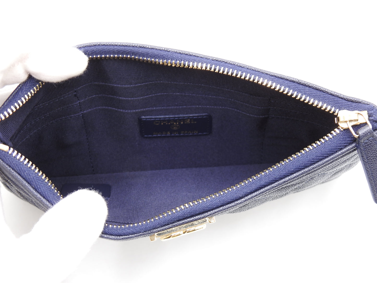 CHANEL Boy Small Cosmetic Case Pouch Caviarskin Navy Gold Hardware