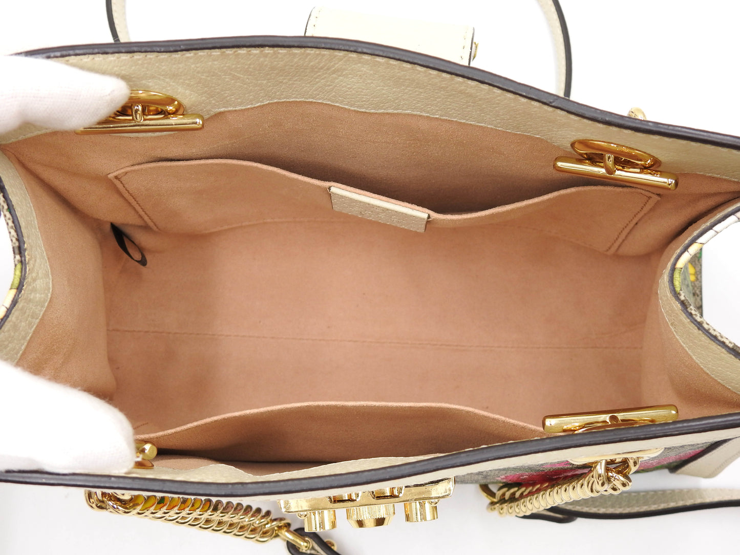GUCCI GG Flora Supreme Padlock Small Tote Shoulder Bag Beige White 498156