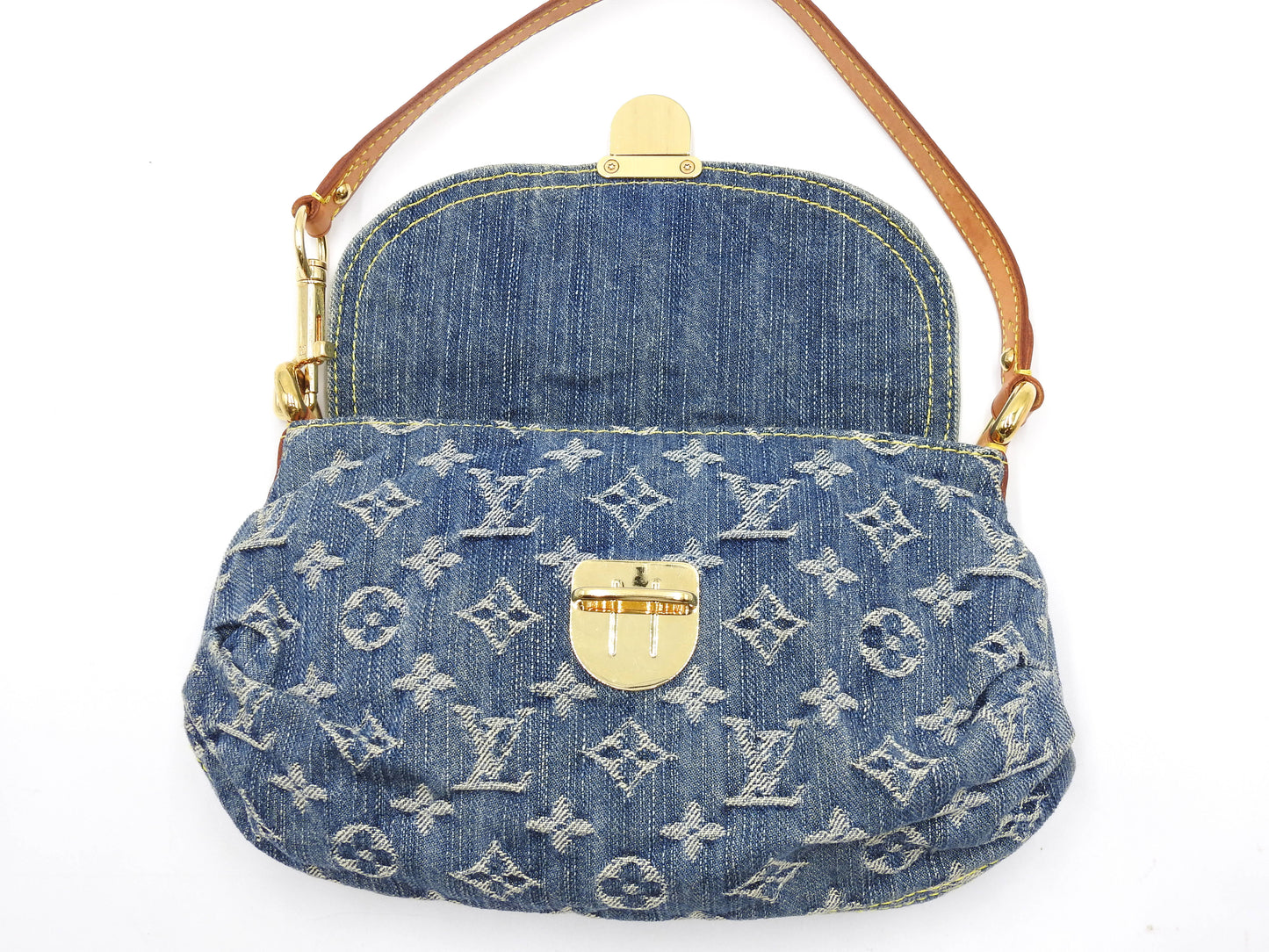 LOUIS VUITTON Mini Pleaty Monogram Denim Shoulder Hand Bag Blue M95050