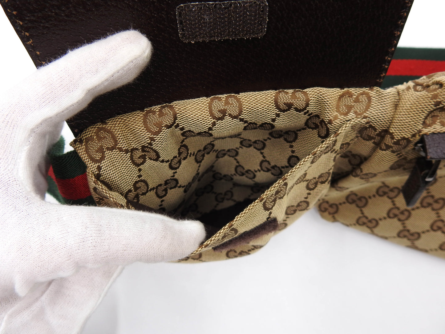 GUCCI GG Canvas Web Waist Body Belt Bag Leather Beige Brown 28566