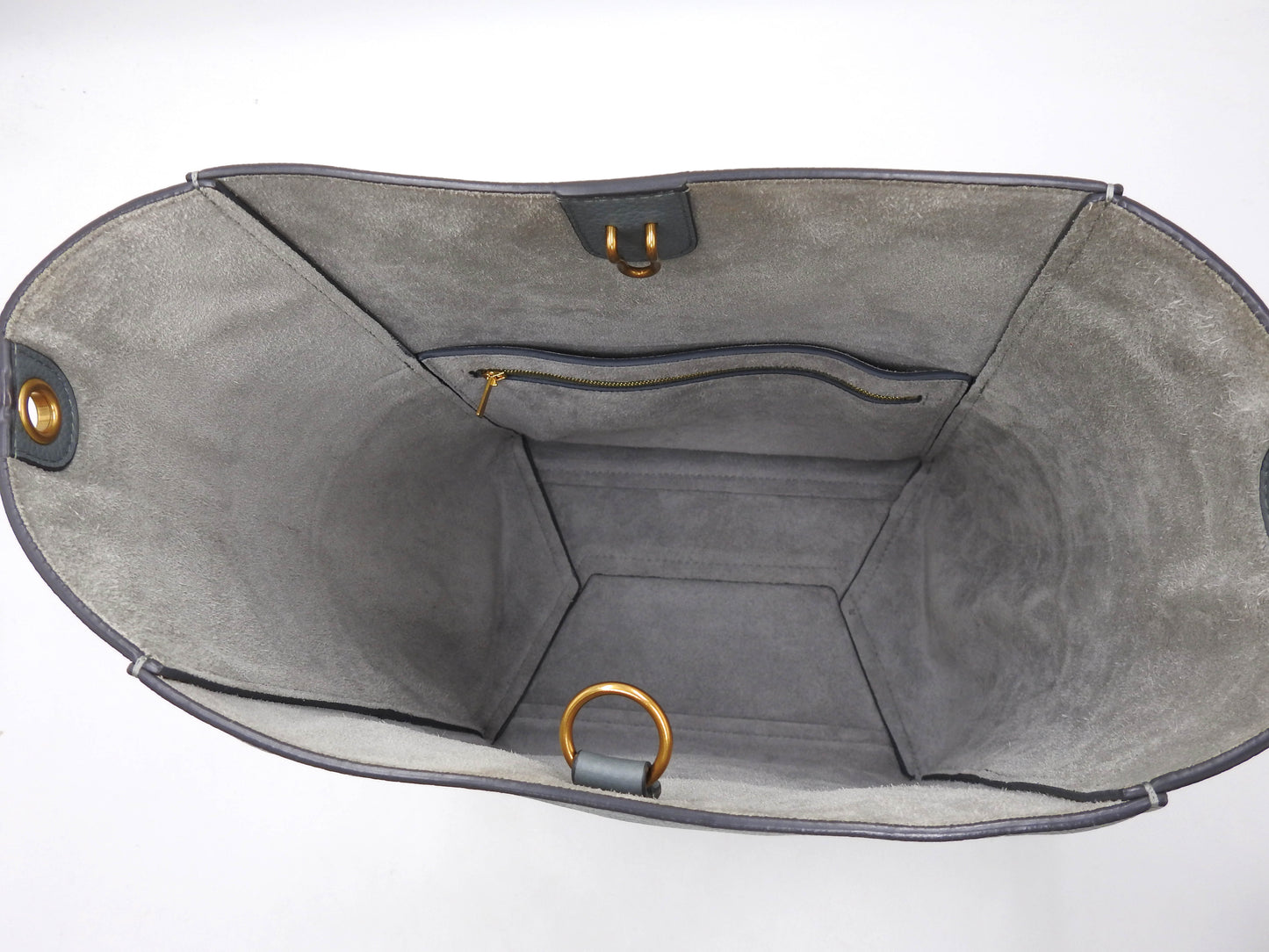 CELINE Medium Sangle Bucket Shoulder Bag Grained Calfskin Gray Blue 189593