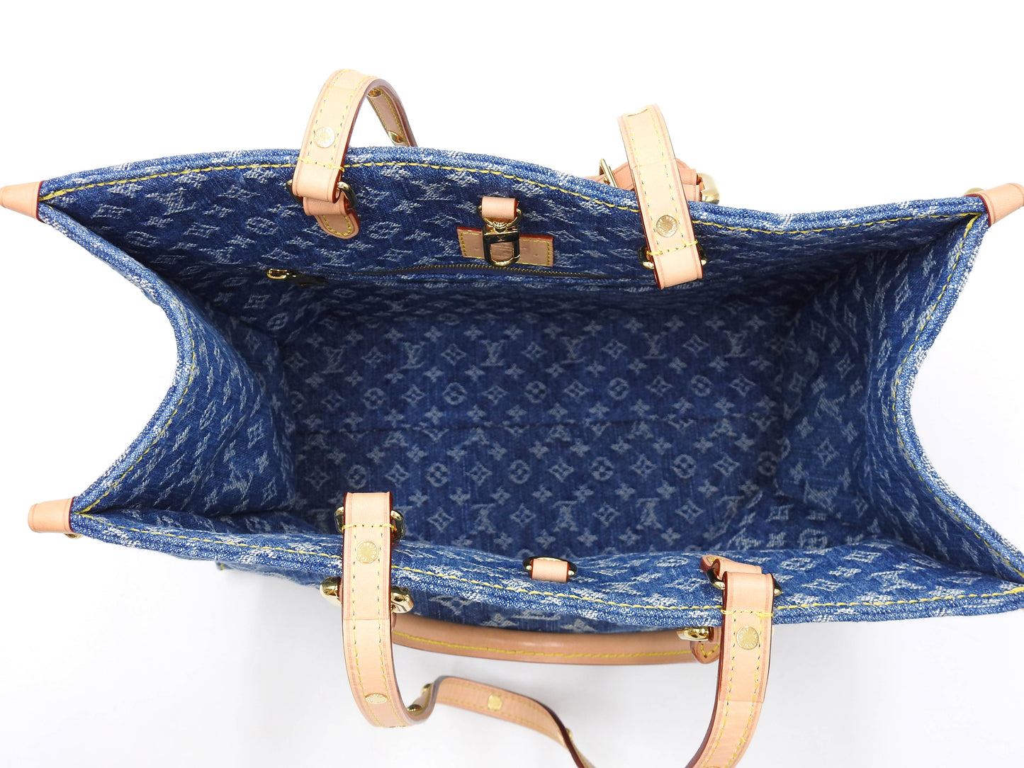 LOUIS VUITTON LV Remix Monogram Denim Onthego MM Shoulder Bag Blue M46871