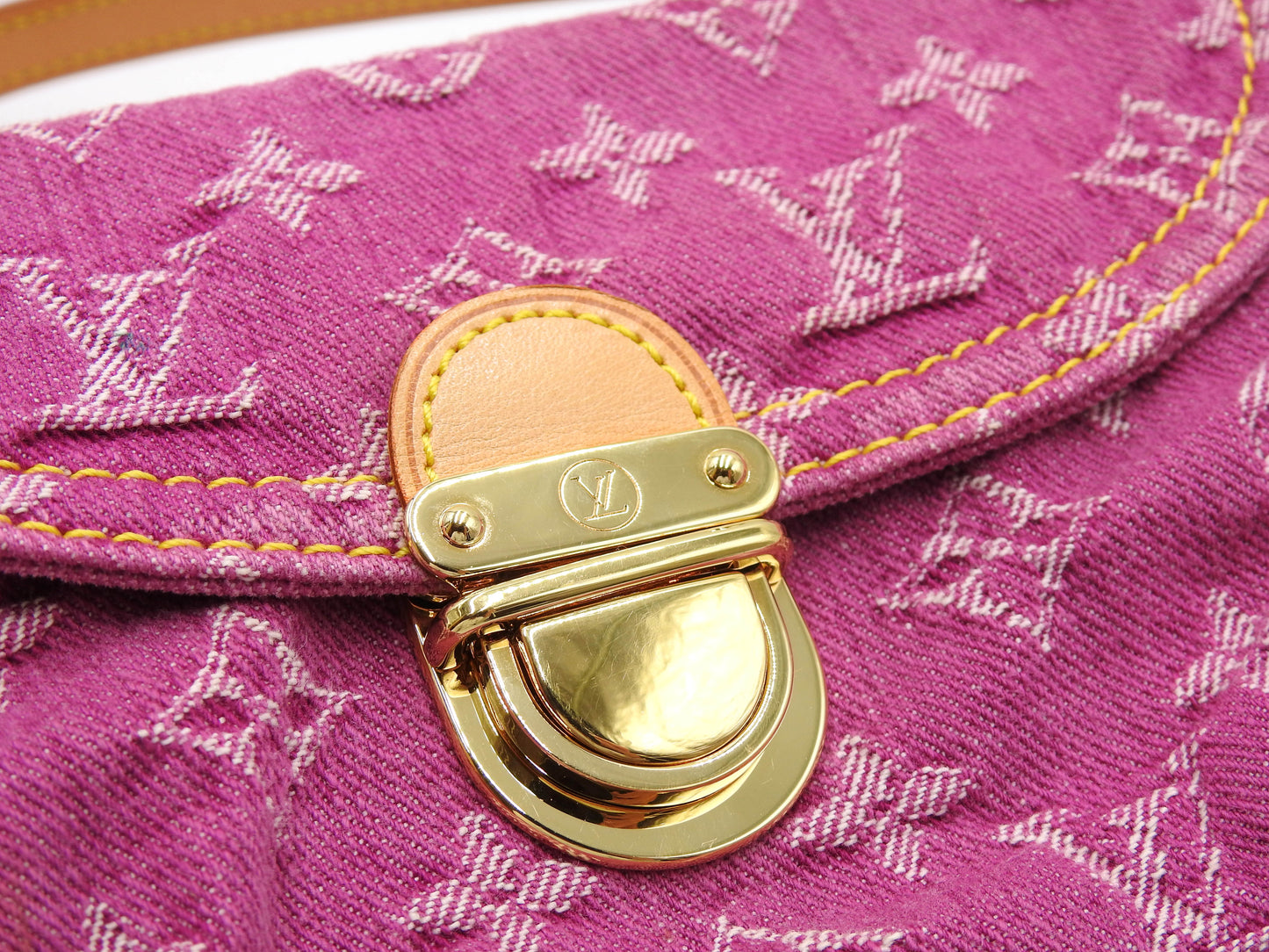 LOUIS VUITTON Mini Pleaty Monogram Denim Shoulder Hand Bag Pink M95216