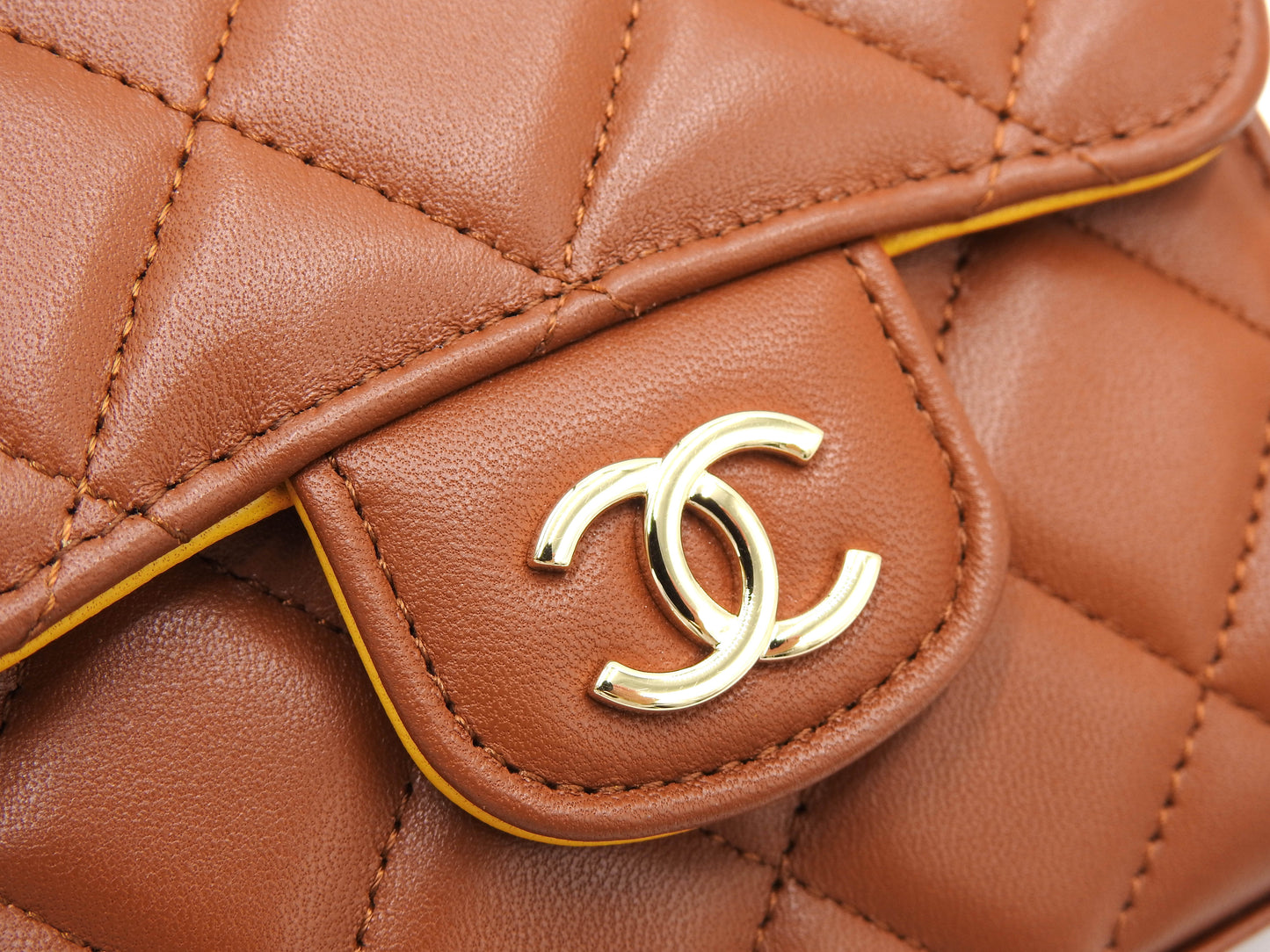CHANEL CC Matelasse Top Handle Chain Clutch Mini Shoulder Bag Brown AP2682