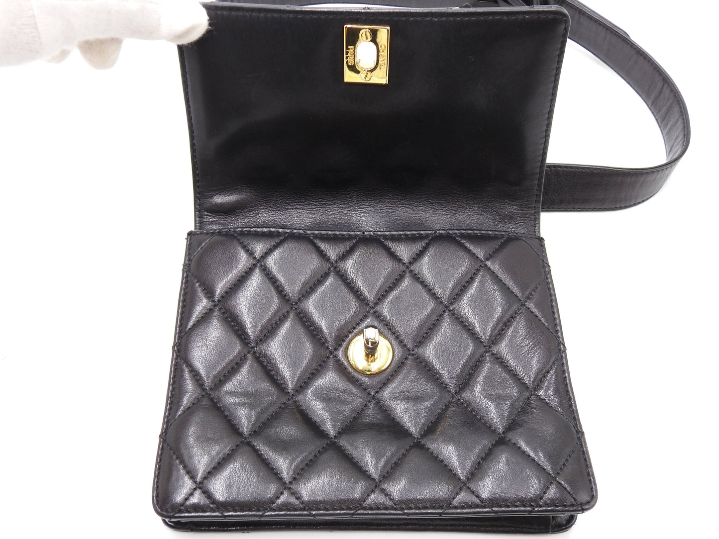 CHANEL CC Matelasse Waist Belt Bag Lambskin Black Gold Hardware