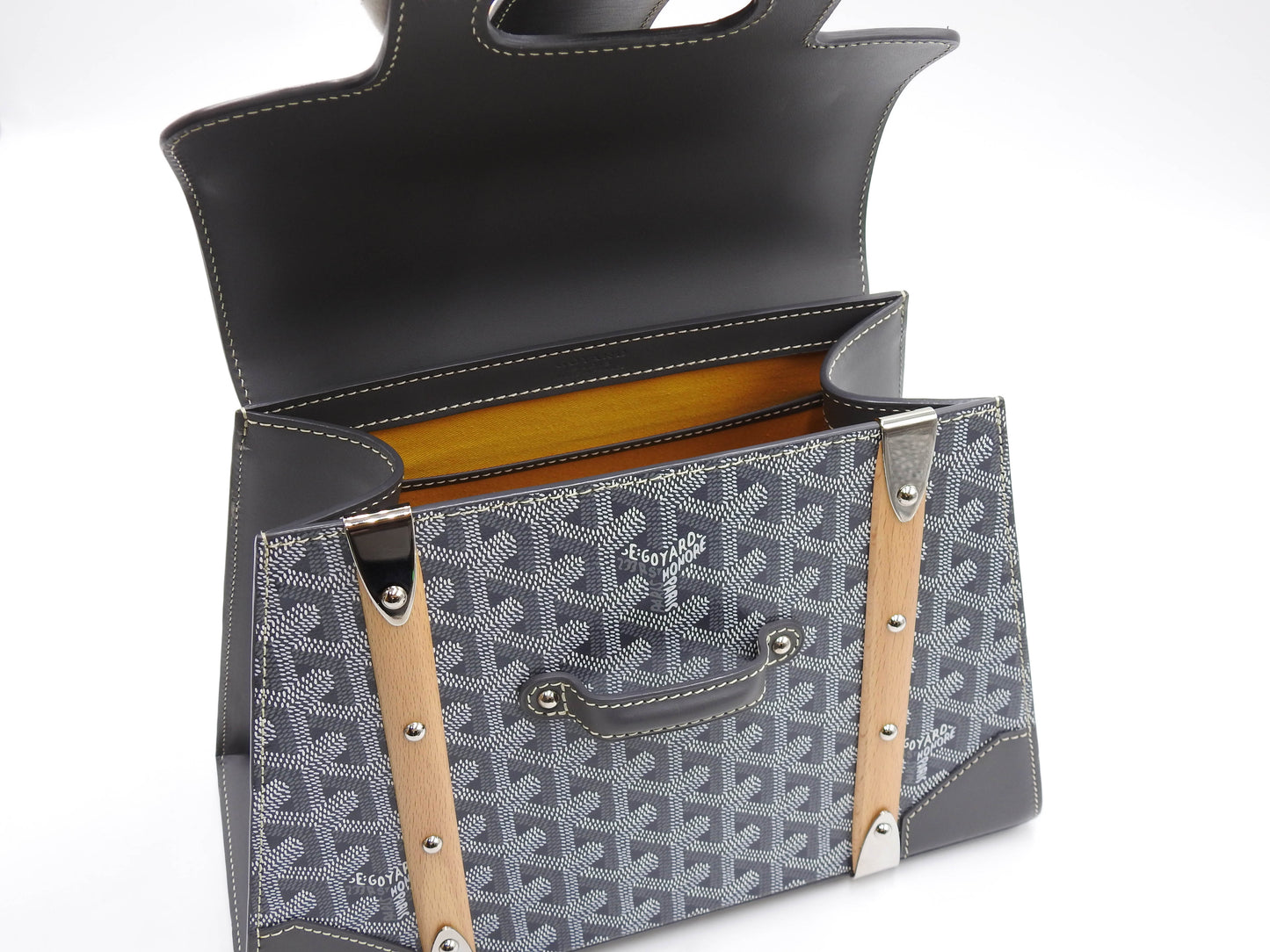 GOYARD Goyardine Saigon PM 2way Shoulder Hand Bag PVC Leather Wood Gray