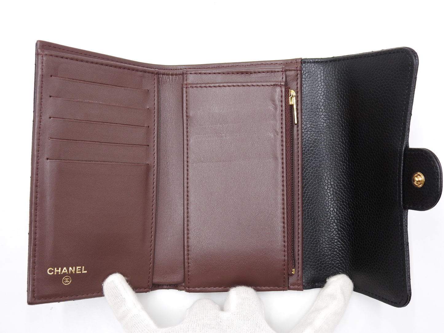 CHANEL CC Matelasse Trifold Medium Flap Compact Wallet Caviarskin Black