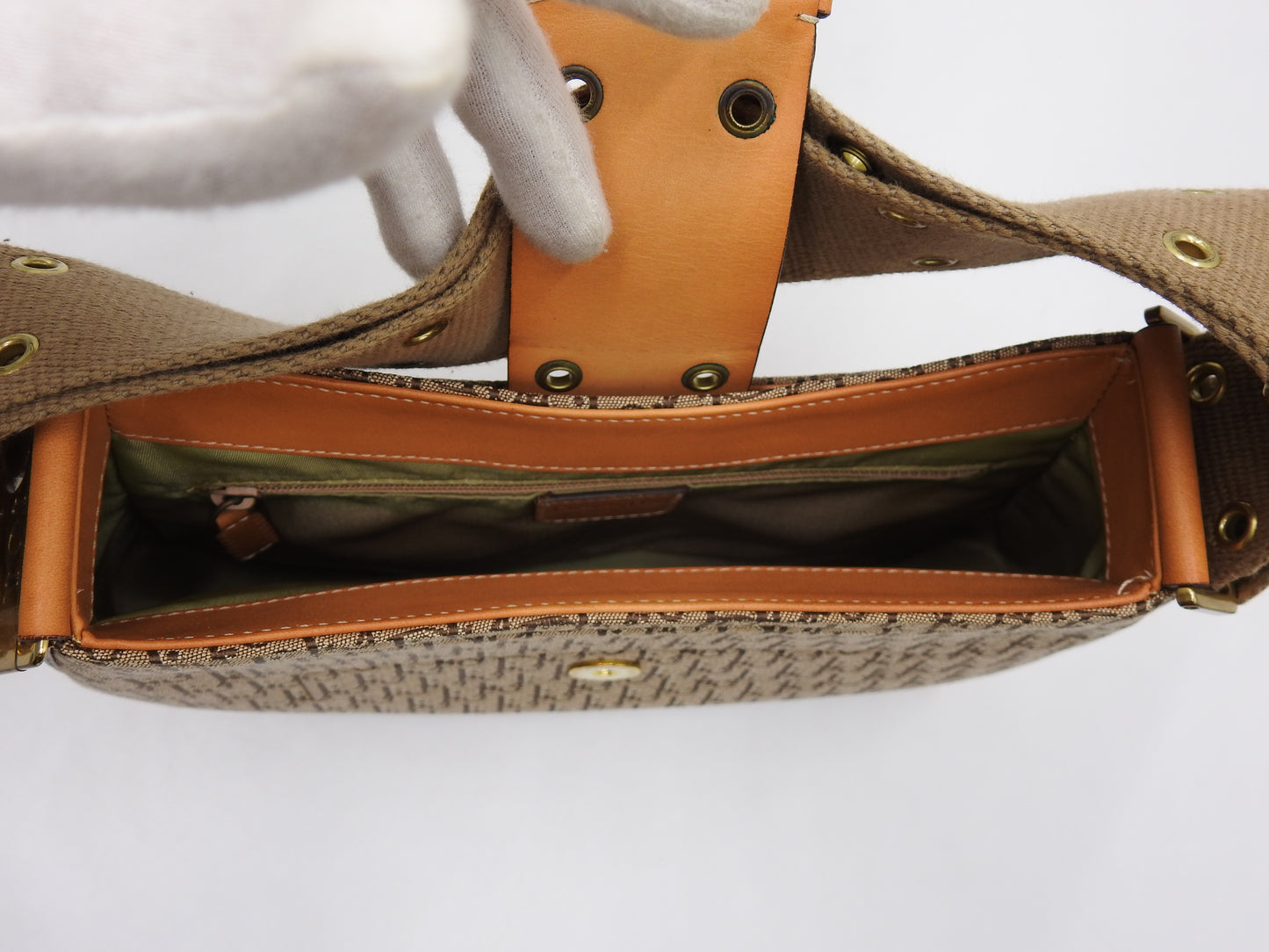 Christian Dior Trotter Street Chic Shoulder Bag Canvas Leather Beige
