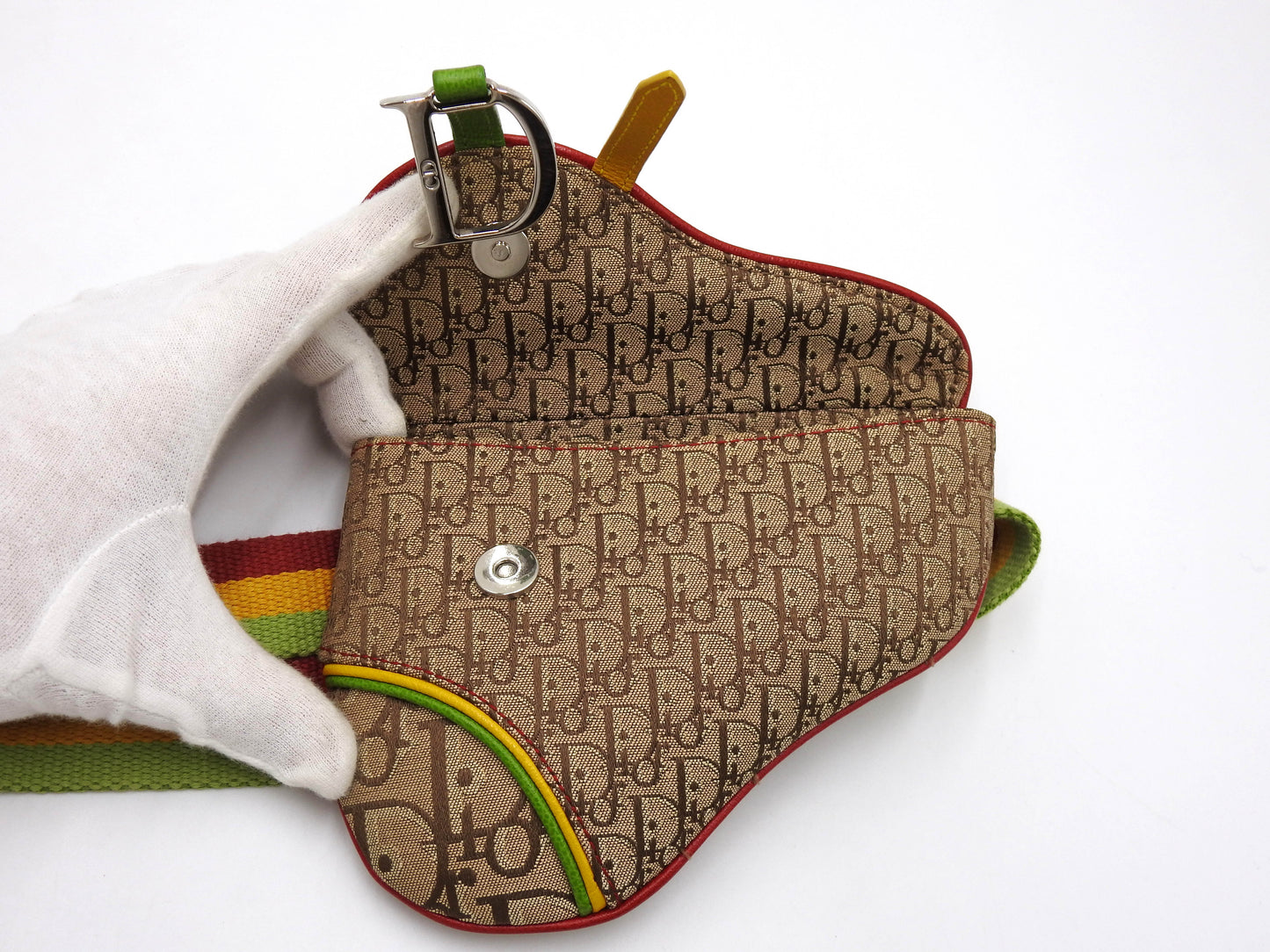 Christian Dior Rasta Trotter Saddle Belt Body Waist Bag Beige Multicolor