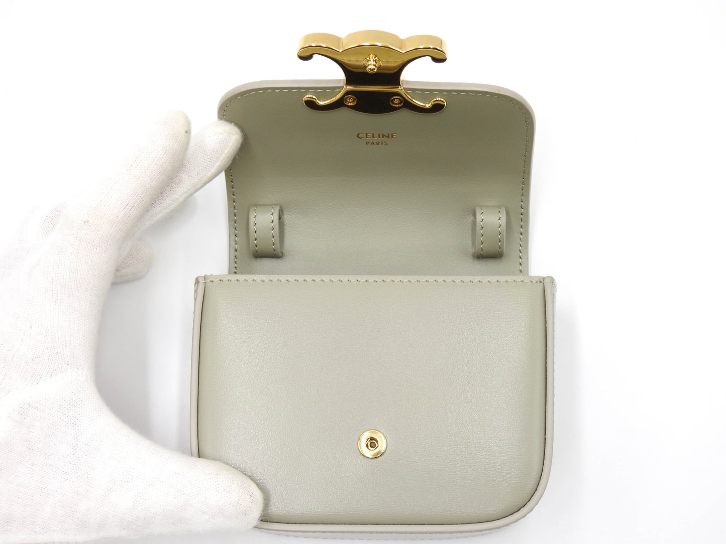 CELINE Mini Claude Triomphe Shoulder Bag Shiny Calfskin Green 10I513DPV