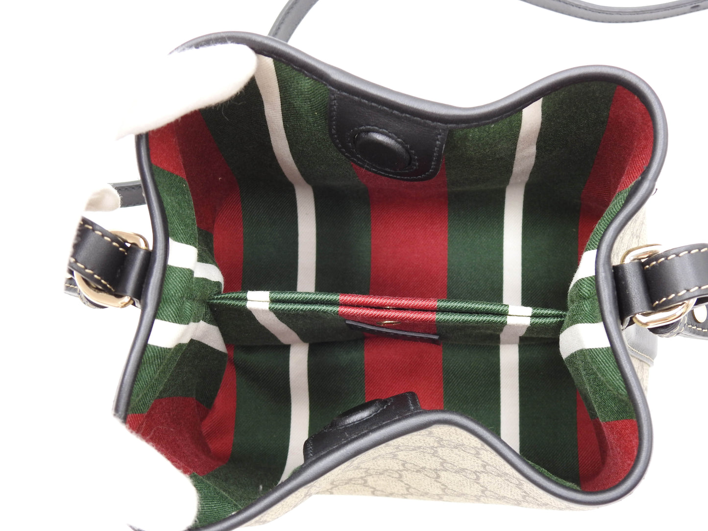GUCCI GG Emblem Supreme Small Bucket Shoulder Bag Beige Black 815118