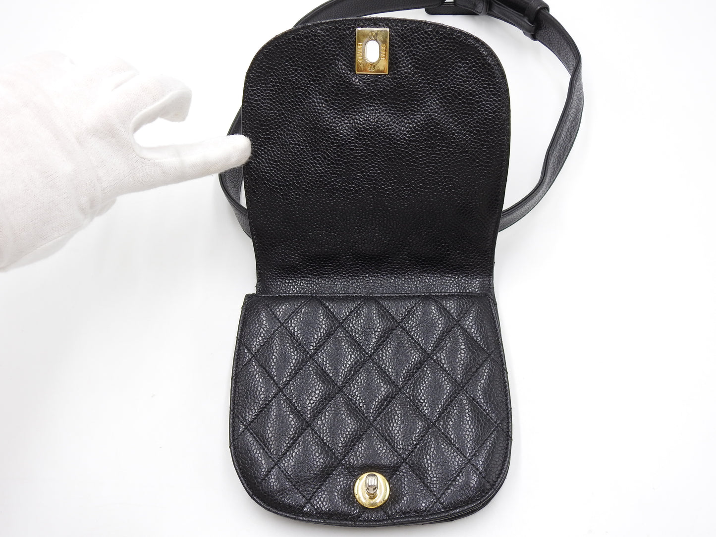CHANEL CC Matelasse Waist Belt Bag Caviarskin Leather Black Gold Hardware