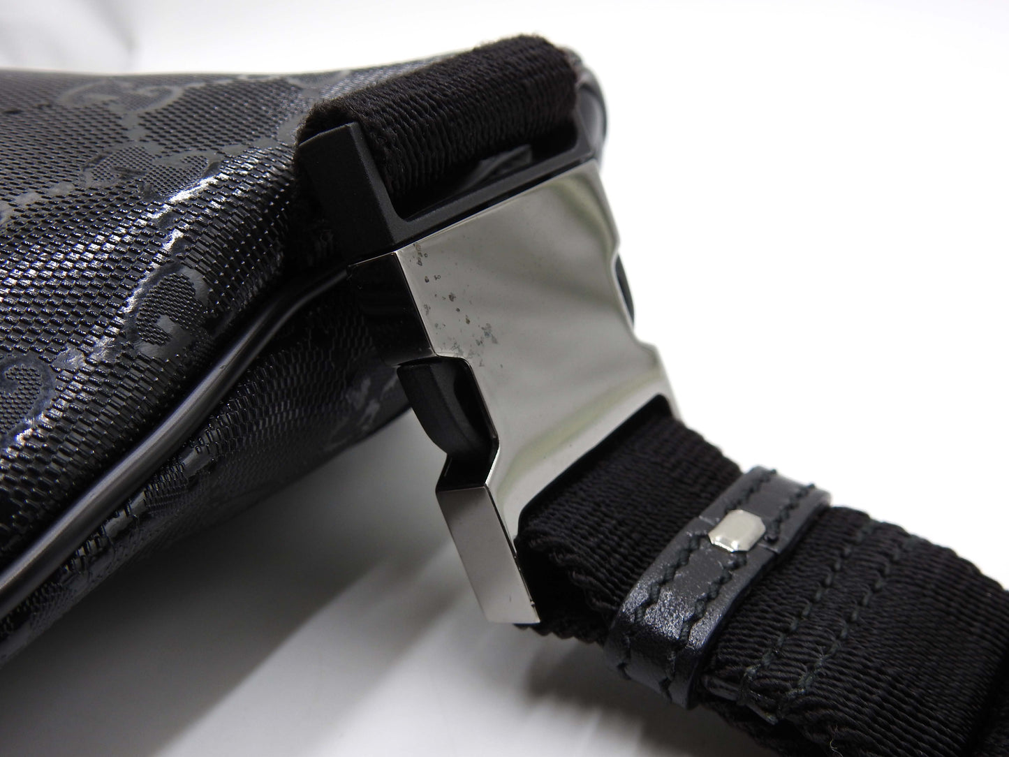 GUCCI GG Impreme Waist Body Belt Bag PVC Leather Black Silver 233269