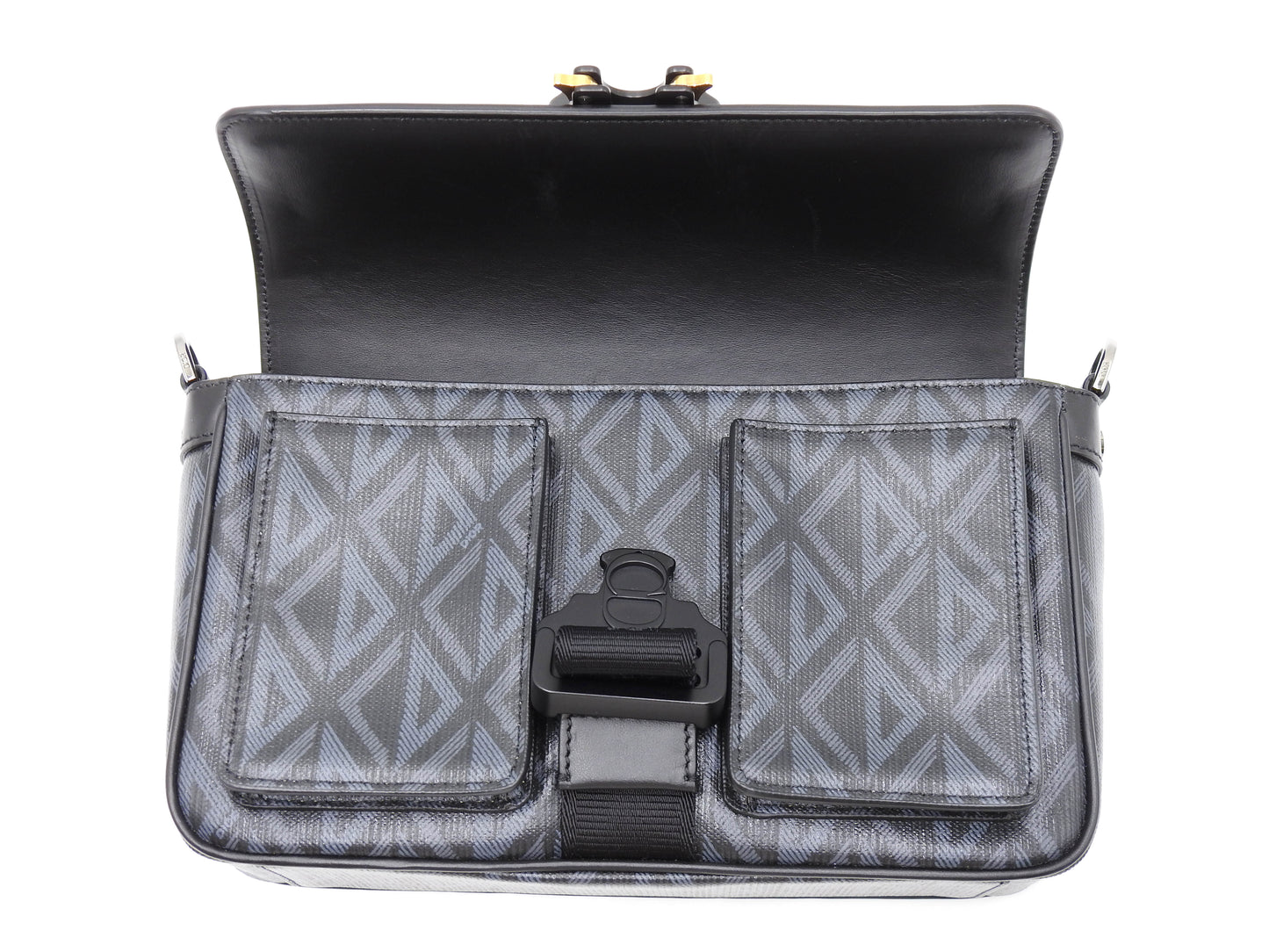 Christian Dior HIT THE ROAD CD Diamond Shoulder Bag PVC Leather Black