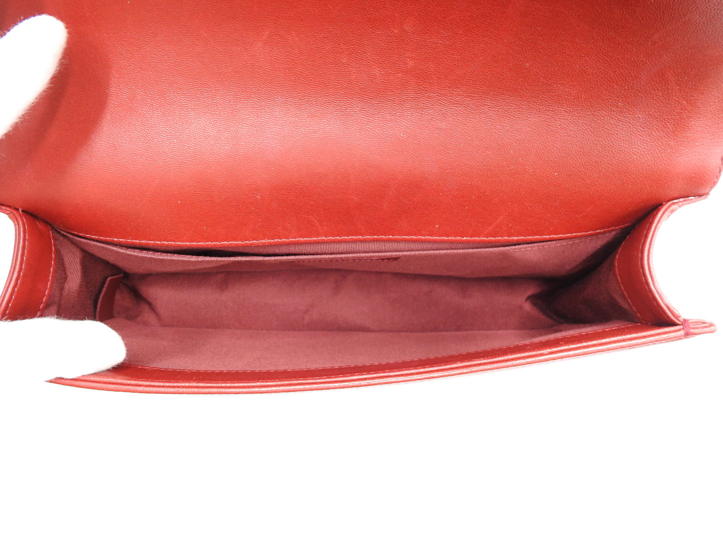 CHANEL CC Matelasse Boy Flap Clutch Second Bag Lambskin Leather Red