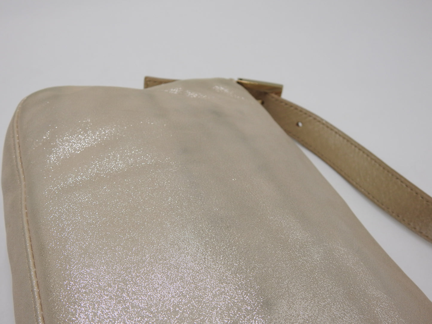 FENDI Crystal Mamma Baguette Shoulder Hand Bag Leather Beige Gold 8BR600