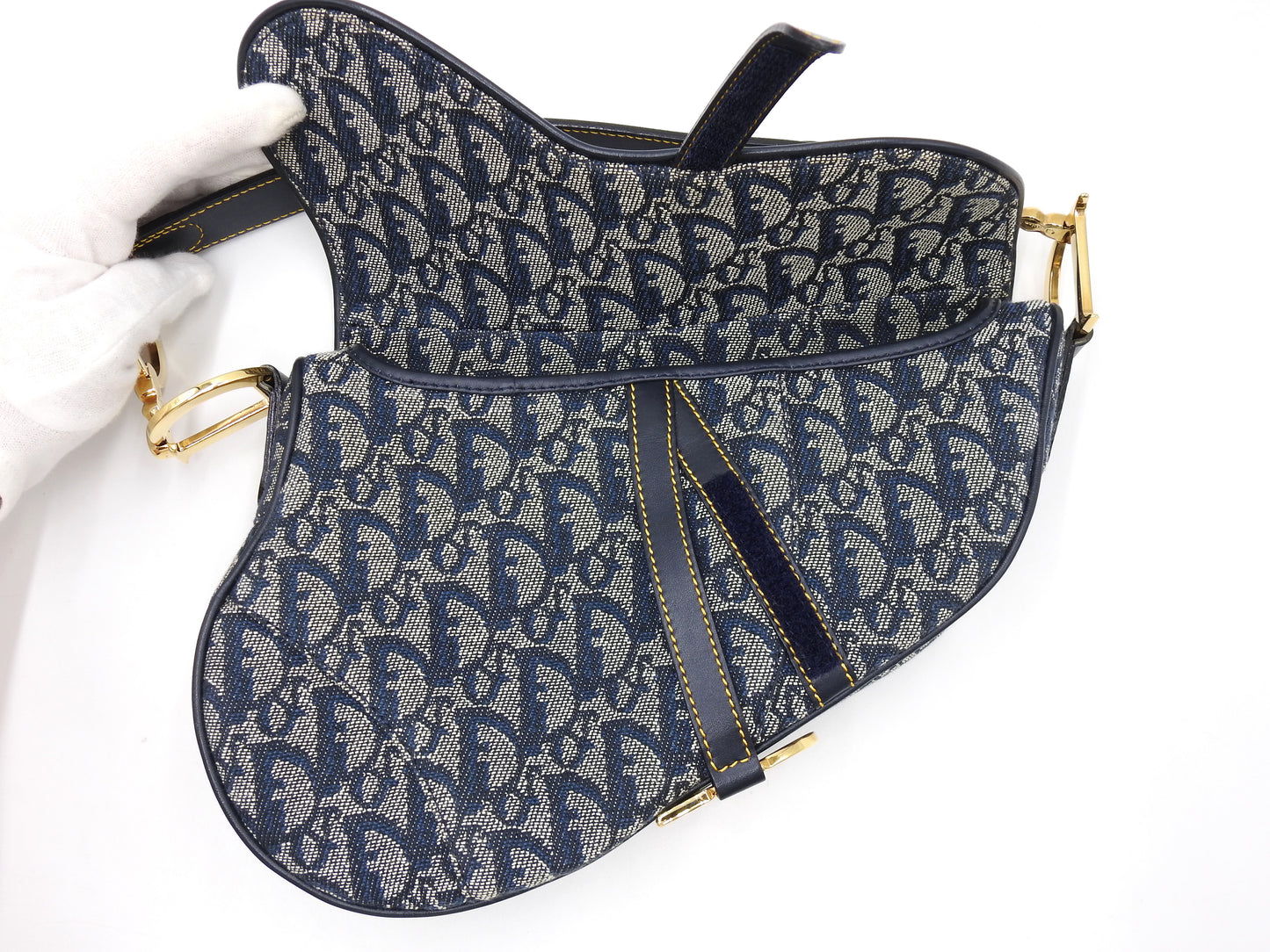 Christian Dior Trotter Oblique Saddle Bag Shoulder Hand Bag Canvas Navy