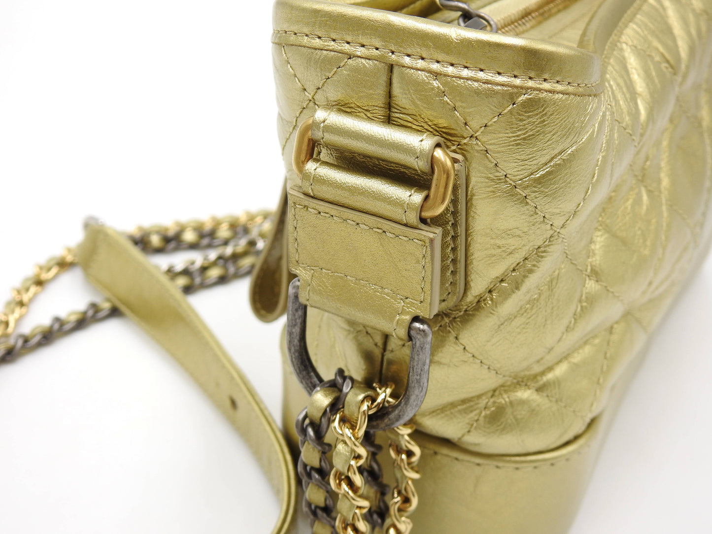CHANEL Gabrielle De Small Hobo Chain Shoulder Bag Calfskin Gold A91810