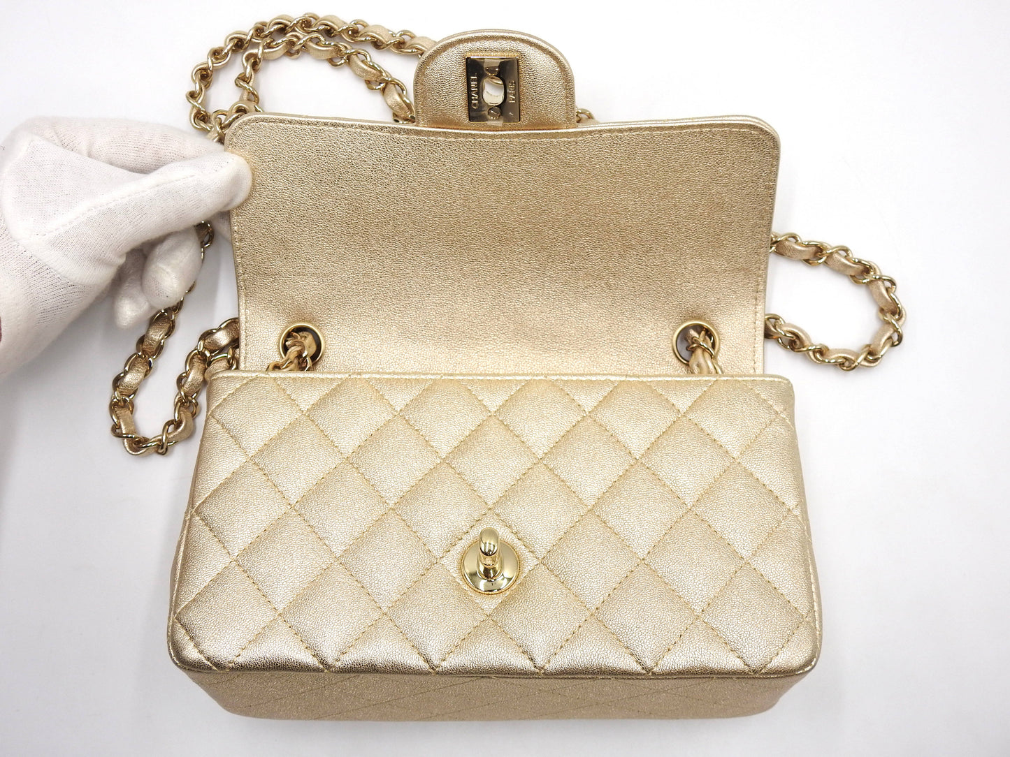 CHANEL Matelasse Mini Rectangular Flap Chain Shoulder Bag Lambskin Gold