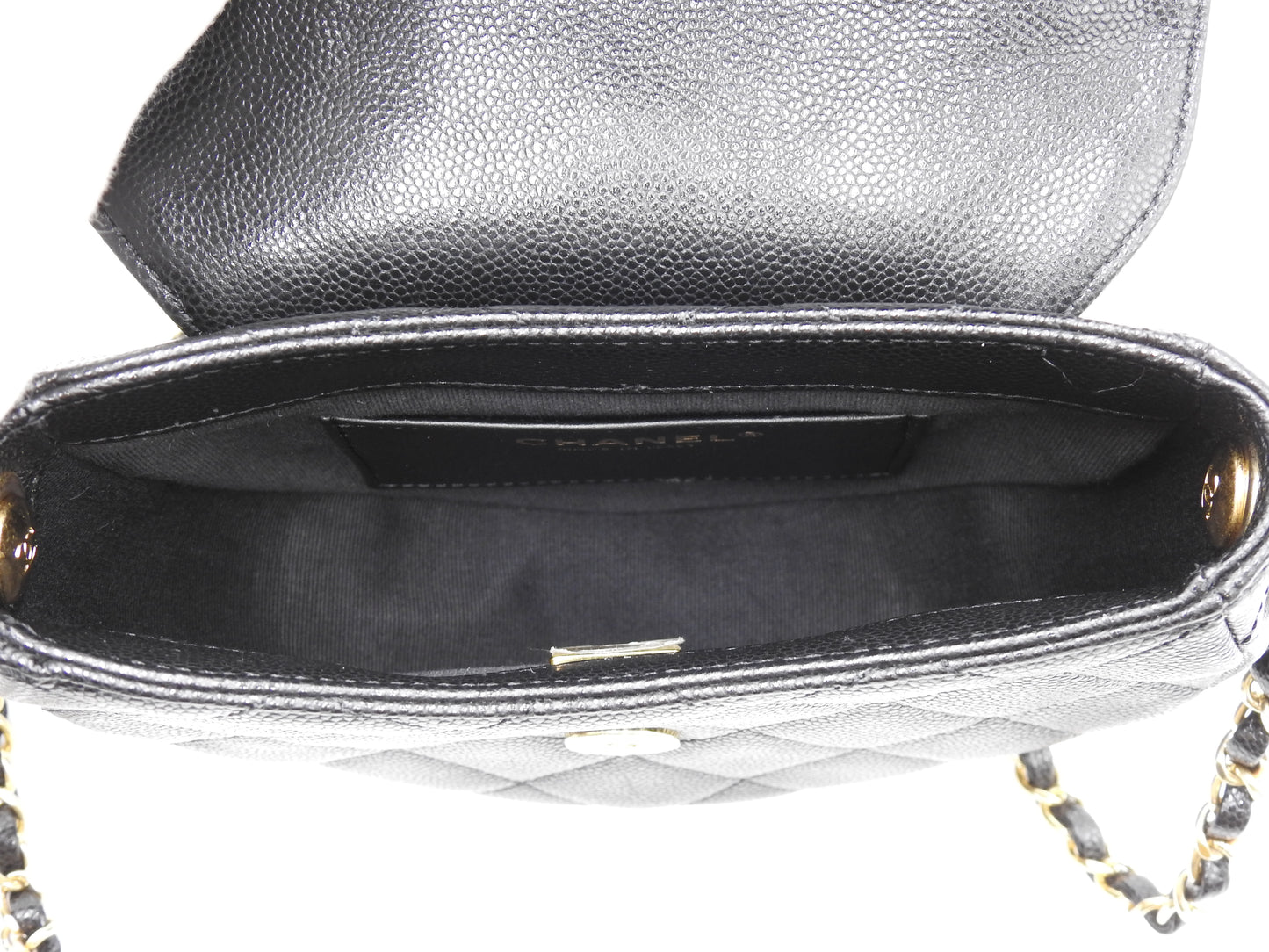 CHANEL CC Matelasse Chain Shoulder Bag Caviarskin Leather Black AS3867