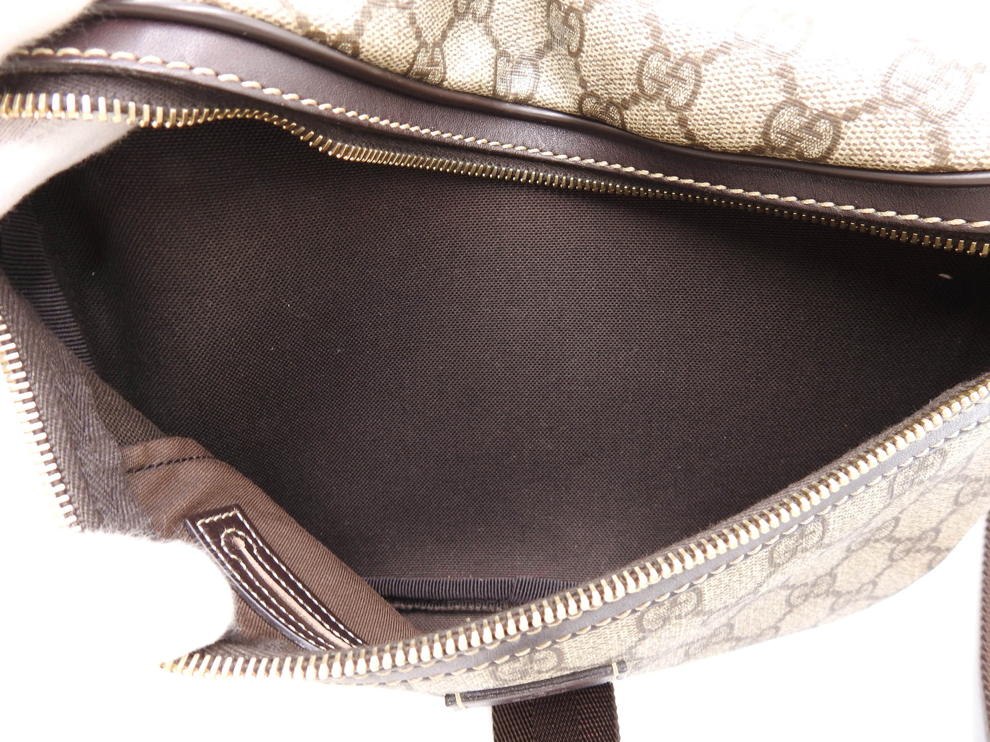 GUCCI GG Supreme Waist Body Belt Bag PVC Leather Beige Brown Gold 23326