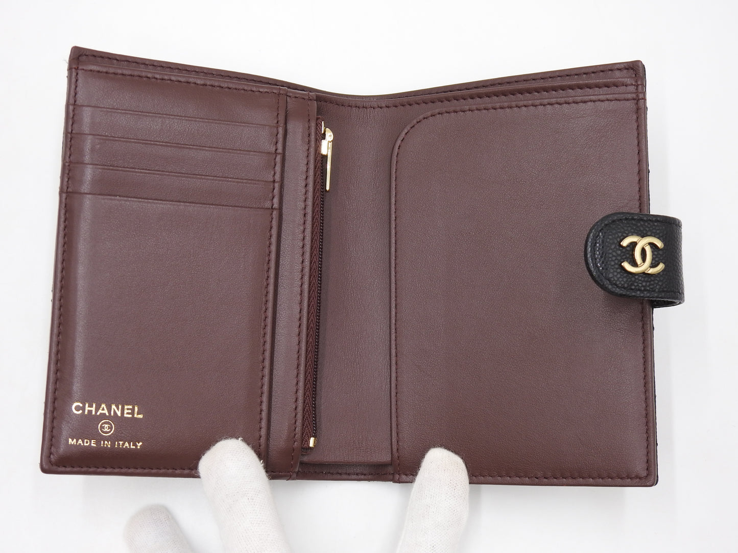 CHANEL CC Matelasse Passport Holder Bifold Wallet Caviarskin Black AP3791