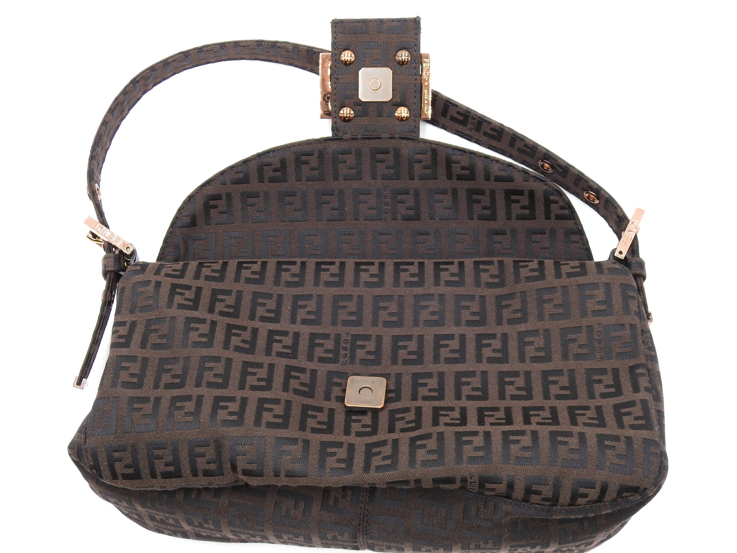 FENDI Zucca Mamma Baguette Hand Bag Canvas Leather Brown 8BR003