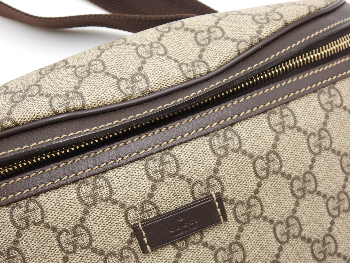 GUCCI GG Supreme Waist Body Belt Bag PVC Leather Beige Brown 23326