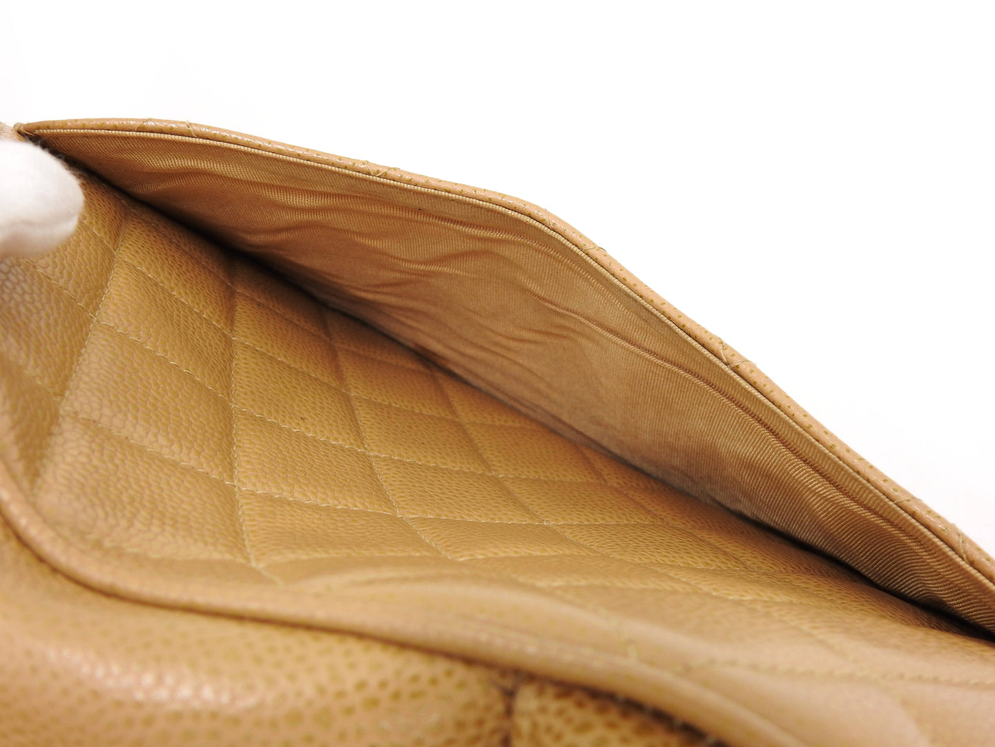 CHANEL Timeless CC Matelasse Boston Hand Bag Caviarskin Beige A20997