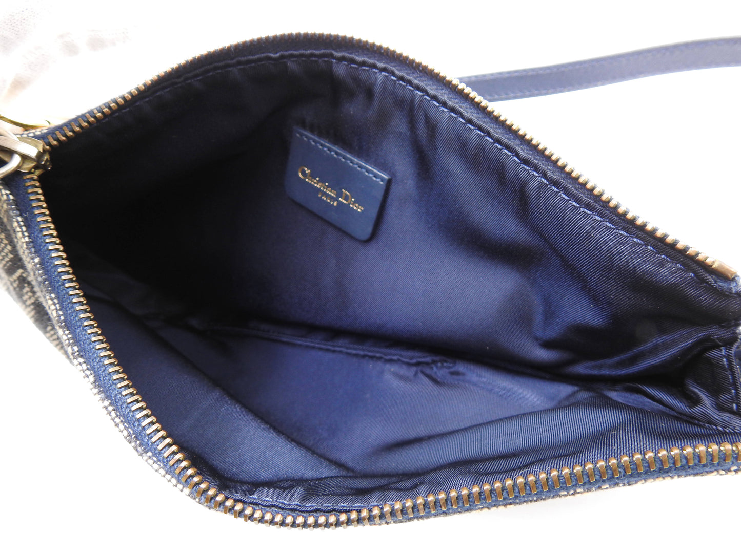 Christian Dior Trotter Saddle Pouch Shoulder Hand Bag Canvas Leather Navy