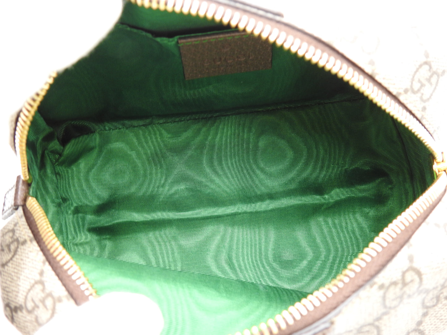 GUCCI GG Supreme Cosmetic Pouch PVC Leather Beige Brown Green 548393