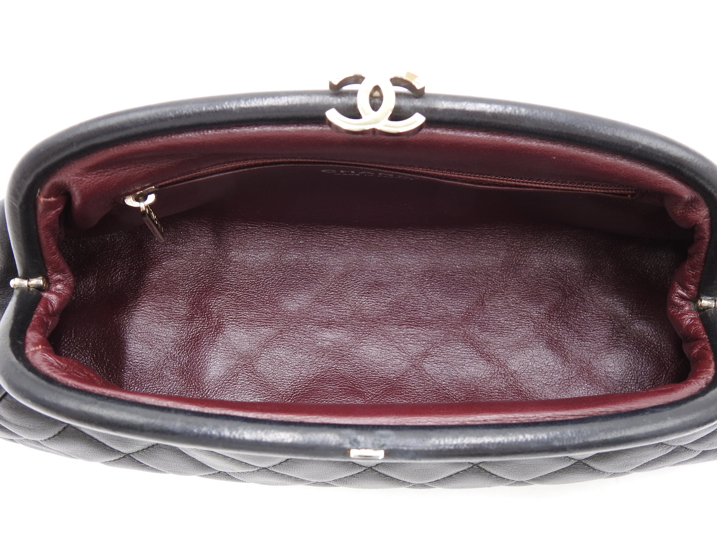 CHANEL Timeless CC Matelasse Clutch Second Bag Lambskin Black Silver
